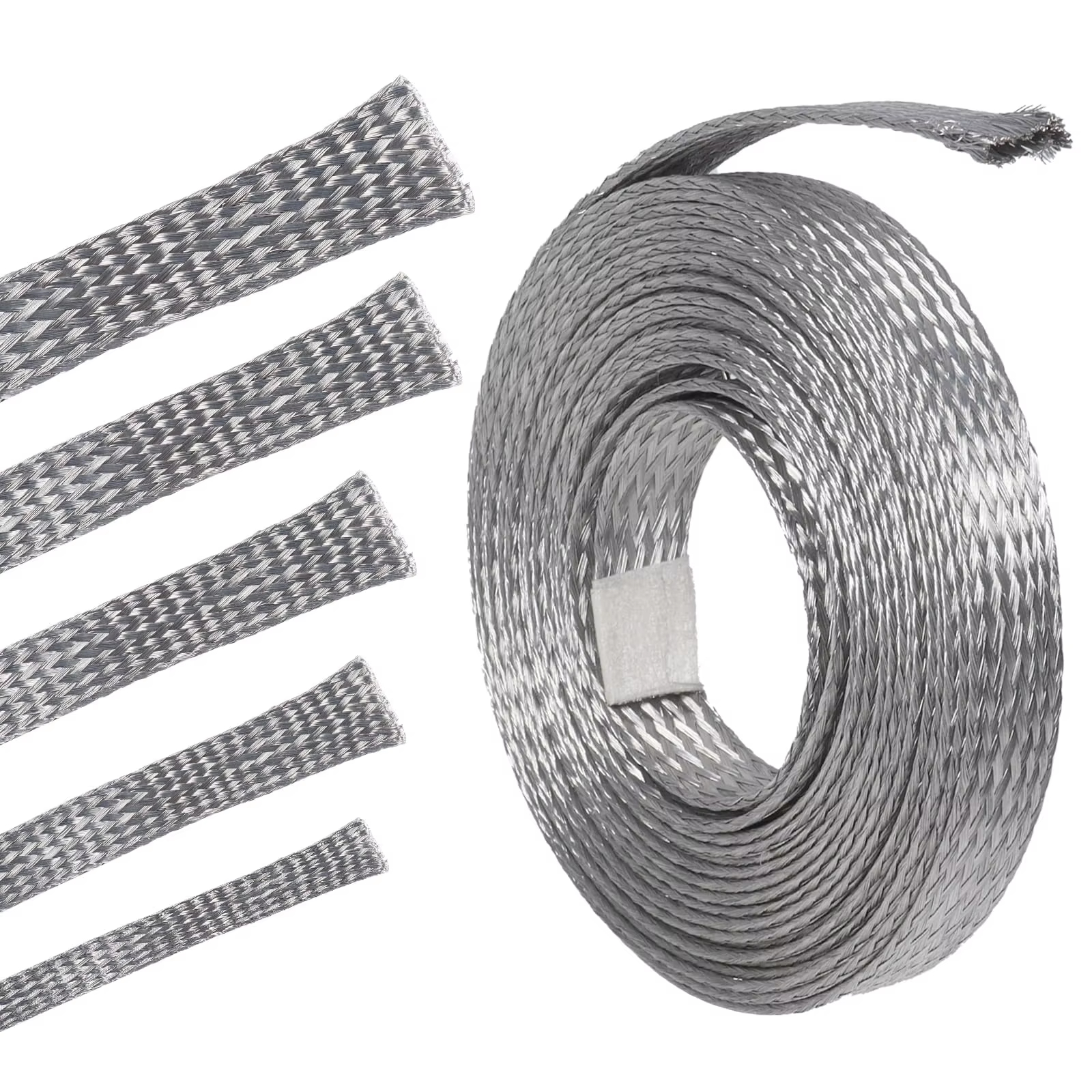 Tinned Copper Braid Cable Wire Shielding Sleeve Ground Straps Protection Flat Metal Mesh Flexible Expandable